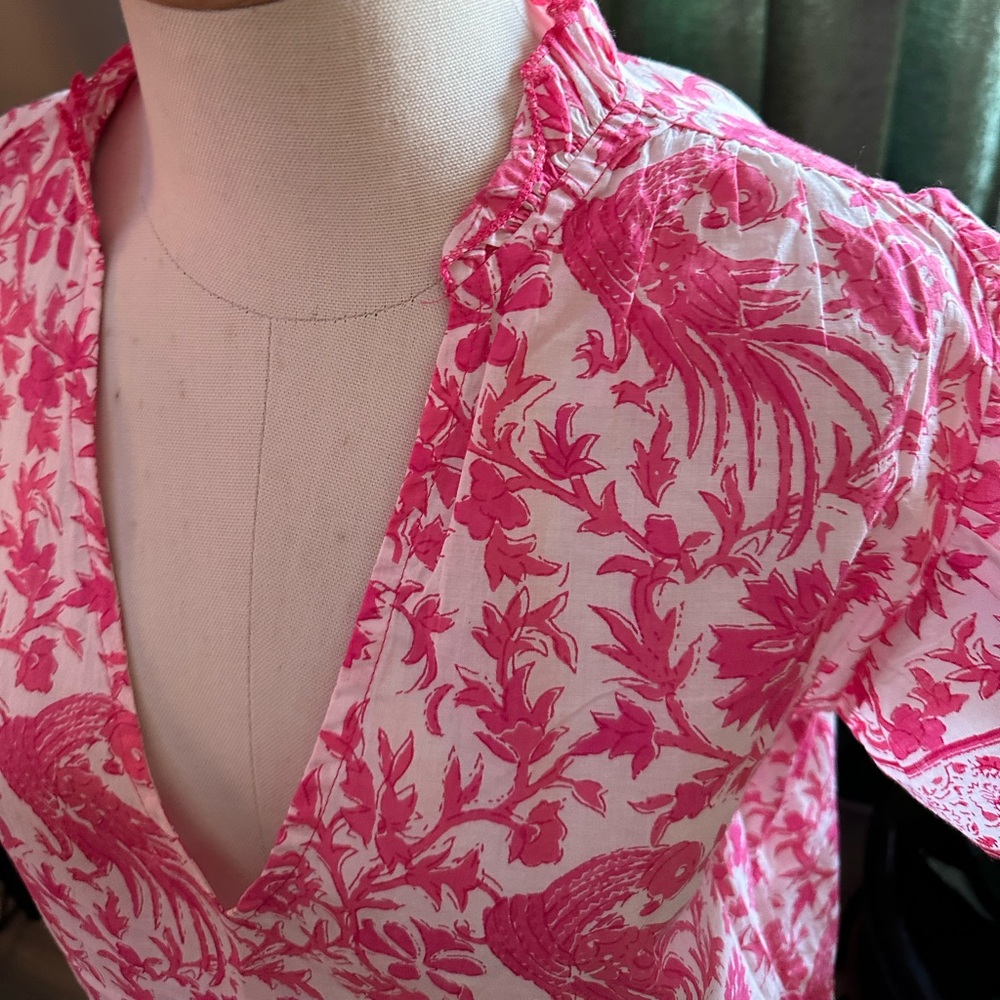 La Plage Ruthie Ruffle Top, Pink Bird - Picture 6 of 8